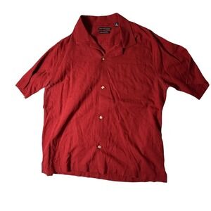 Saks Fifth Avenue Shirt Mens XL Red Short Sleeve Linen Viscose Blend Excellent